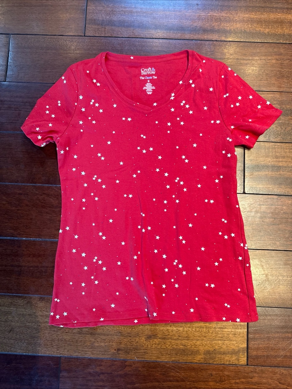 Croft Barrow M The Classic Tee Red White Star Print Short Sleeve Top 4th Of July